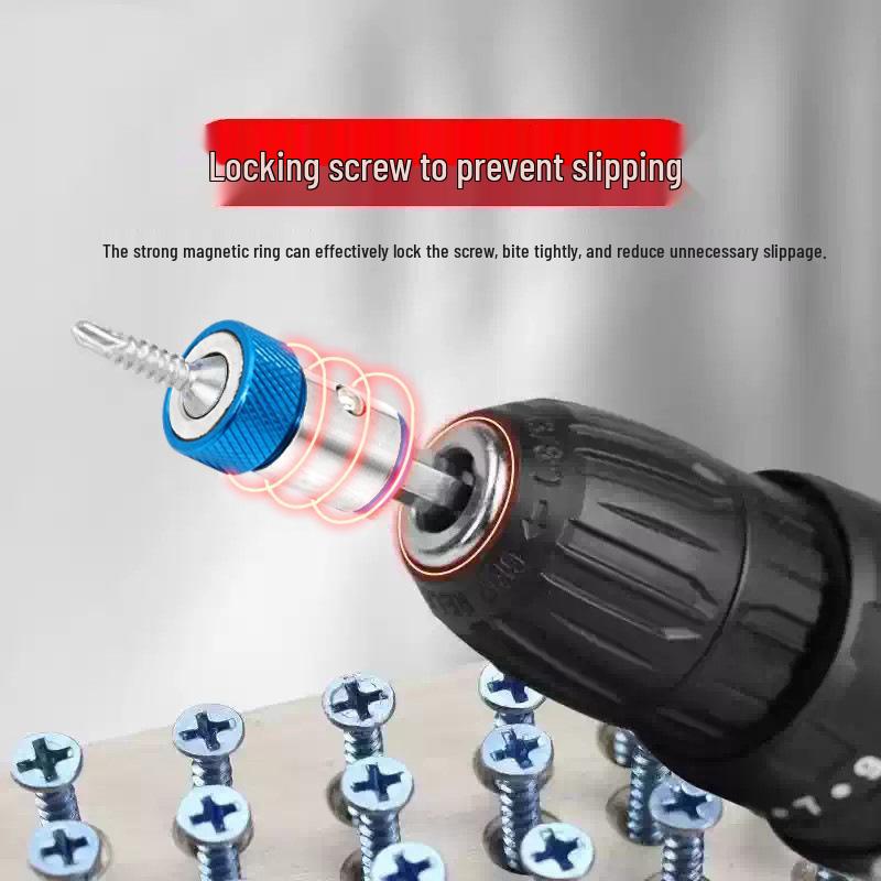 Enhanced Magnetic Anti-Slip Ring for Hand Drills: Magnetized, Hardened, with Detachable Bits and Bead-Locking Tech