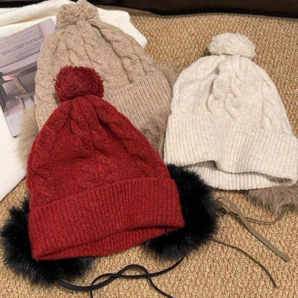 Large Head Circumference Knitted Trapper Hat Plush Wool Cap Cloth Accessories