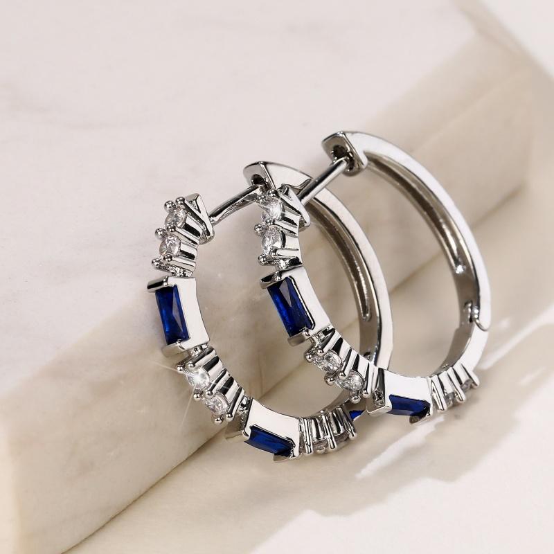 

CAOSHI Trendy Silver Color Hoop Earrings for Women Blue/White Zirconia Accessories Fashion Female Stylish Daily Wearable Jewelry