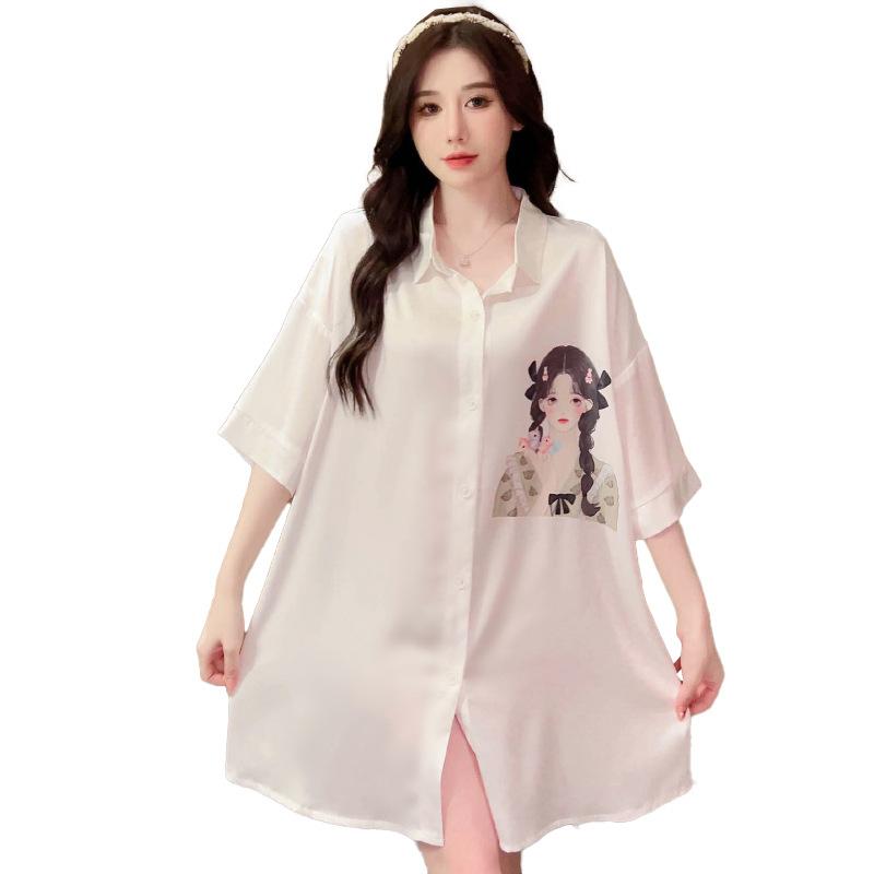 National Style Girl Nightgown Women'S Summer Pure Desire Boyfriend Style Advanced Sense Large Size Pajamas Short Sleeves Loungewear