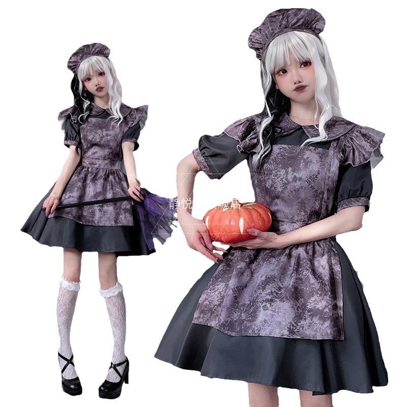 Halloween costume pumpkin witch costume horror doll maid costume dark goth vampire dress girl