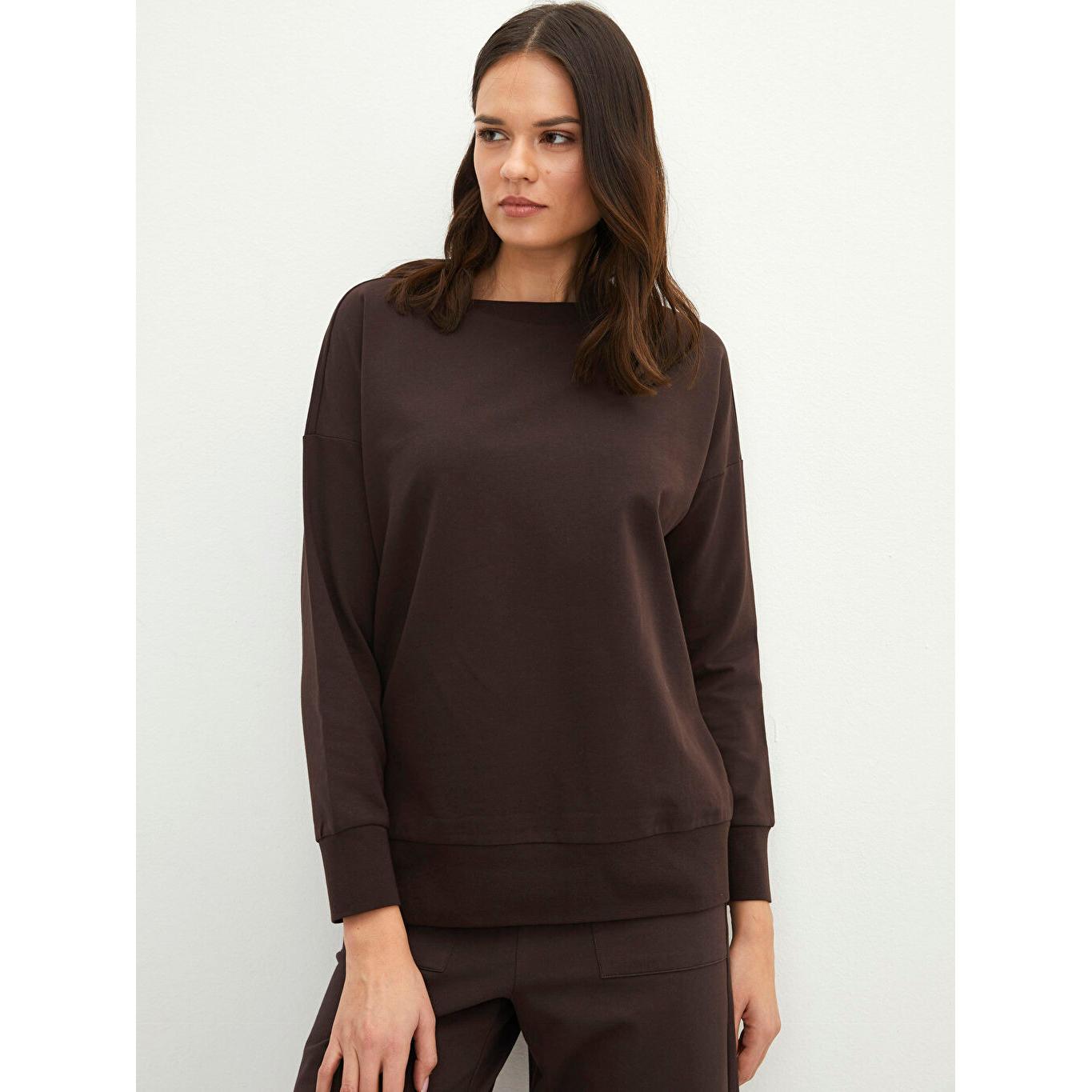 

LCW BASIC Круглый вырез Прямая женская толстовка с длинным рукавом Коричневый