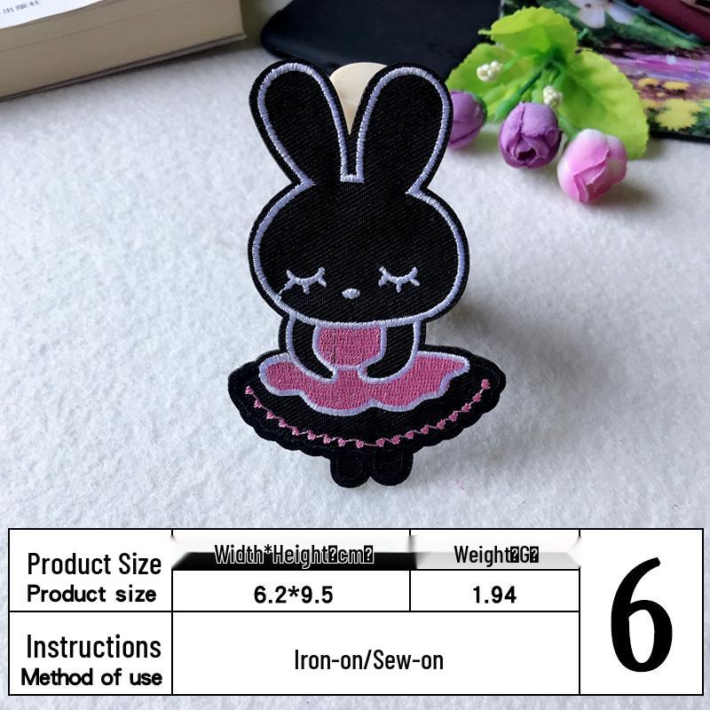 Søt tegneseriekanin borrelås stoffmerke for veskedekorasjon