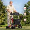Rollator Walker with Seat for Seniors, Ultra Compact 3-Fold Rolling Walker, Lightweight Aluminum Mobility Walking Aid with PU Solid Wheels, Adjustable