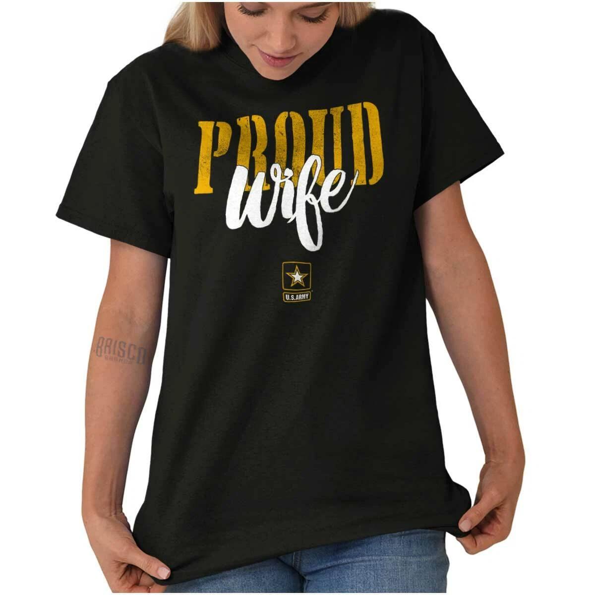US Army Proud Wife Military Logo Womens Graphic Crewneck T Shirt Tee M