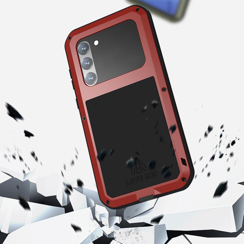 LOVE MEI Für Samsung Galaxy S23+ Stoßfeste Handyhülle Silikon+Metall Fallfestes Smartphone-Cover mit Hartglasfolie
