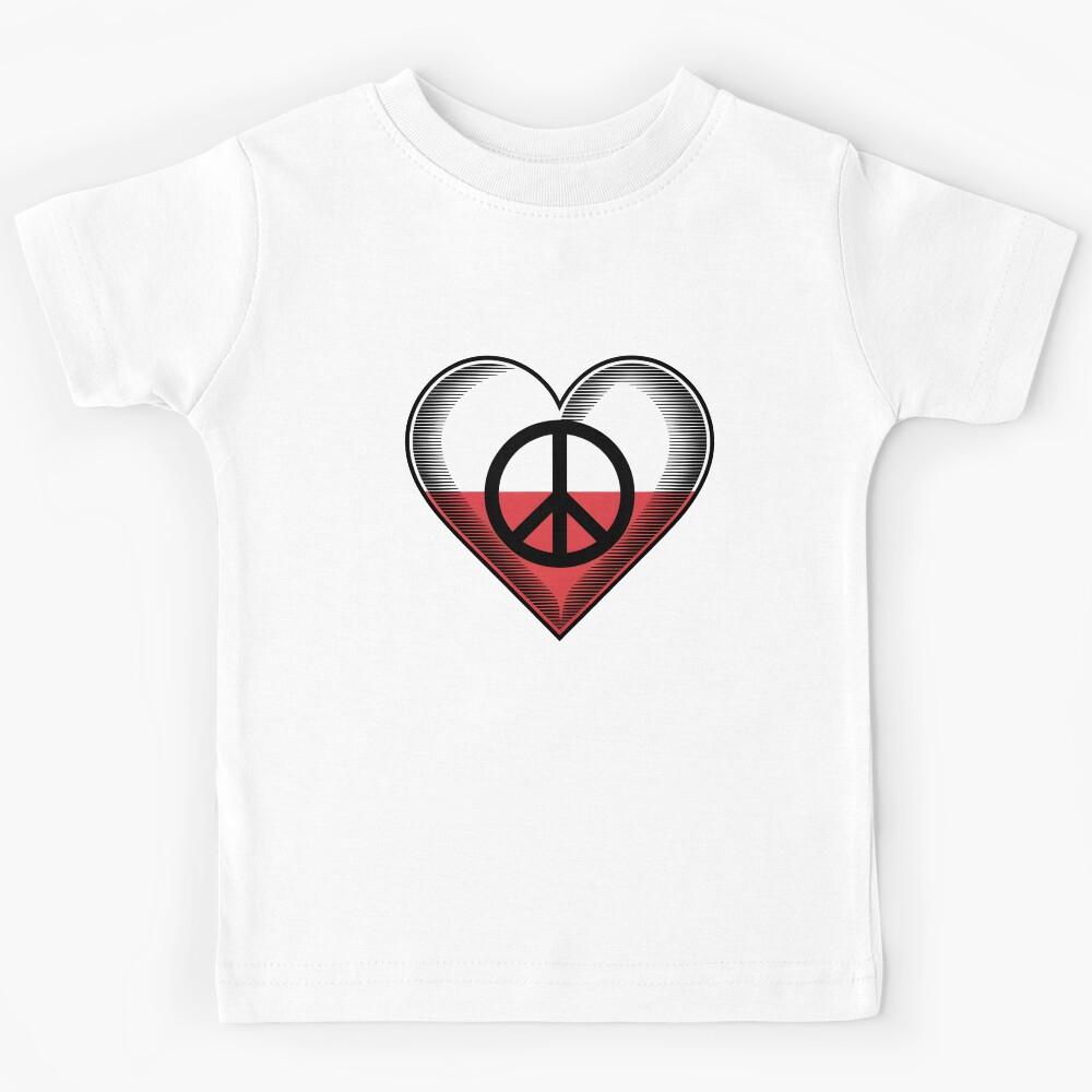 Polish Flag Heart with Peace Symbol – Love and Unity Kids T-Shirt 120