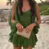 European American Women's Clothing Waist Sexy Lantern Sleeves Ruffled Casual Dress
