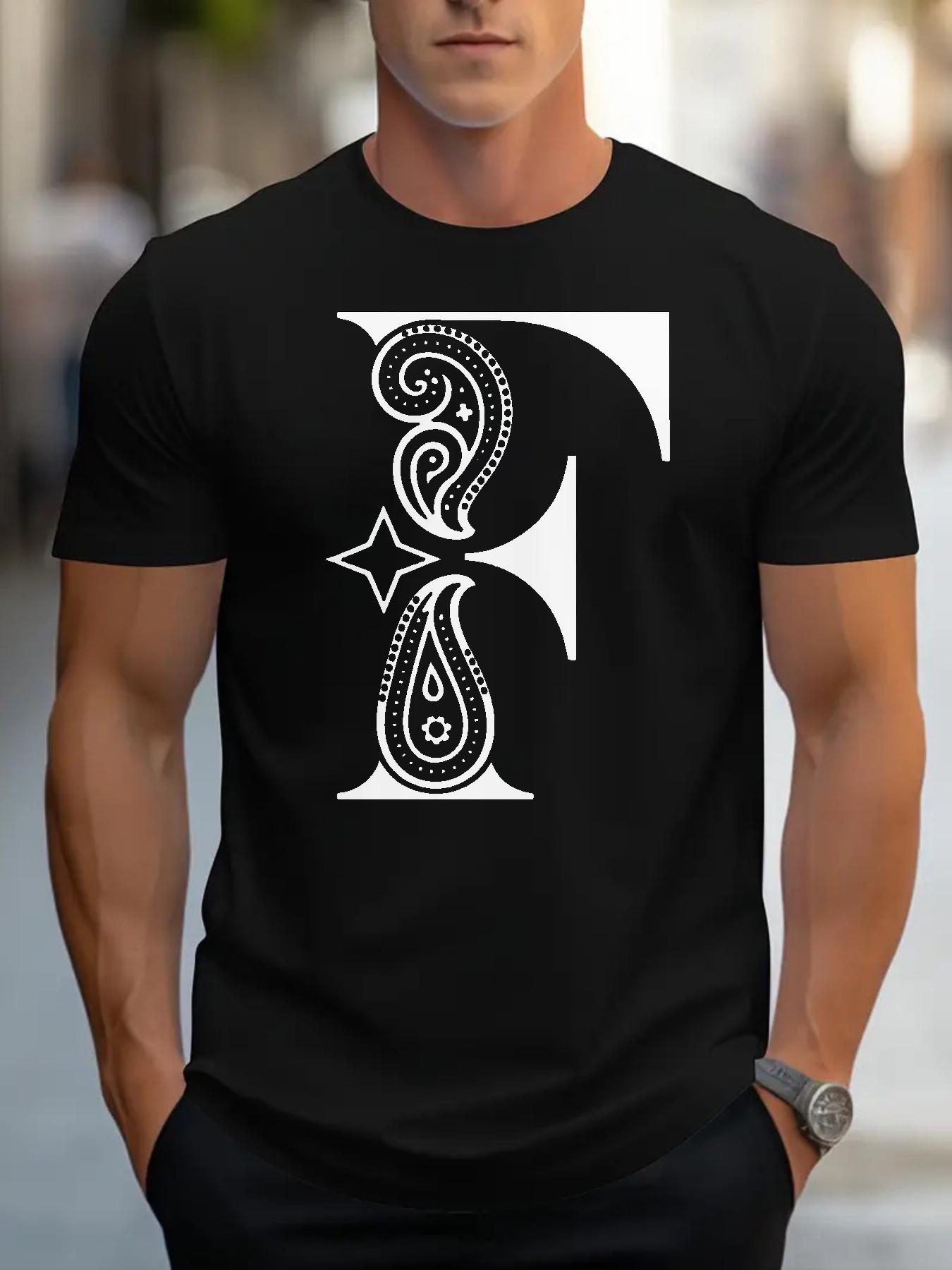 

European Size Men S Black T-Shirt with White Paisley Cross Graphic Design - Casual Short Sleeve Tee 4XL чорний