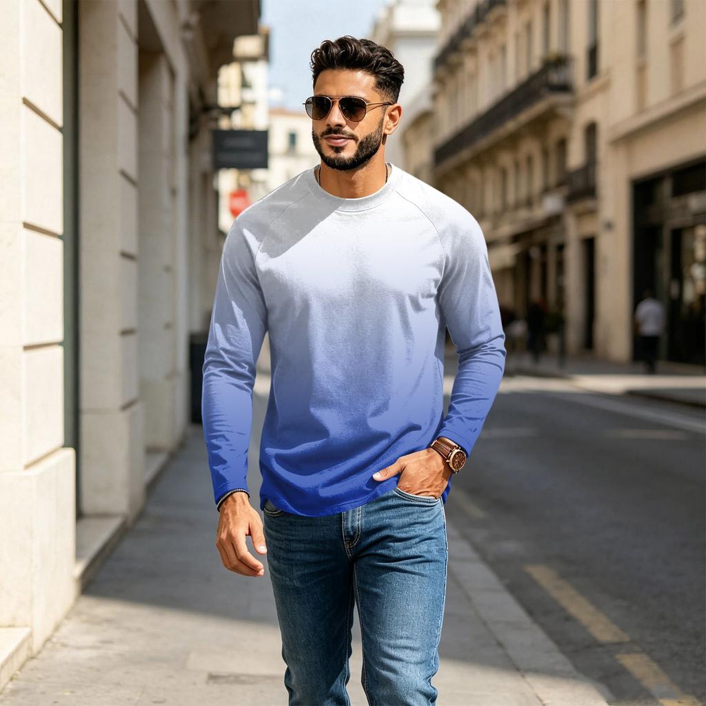 Men's Long Sleeve Raglan T-Shirt with Gradient Design for Casual Everyday Wear