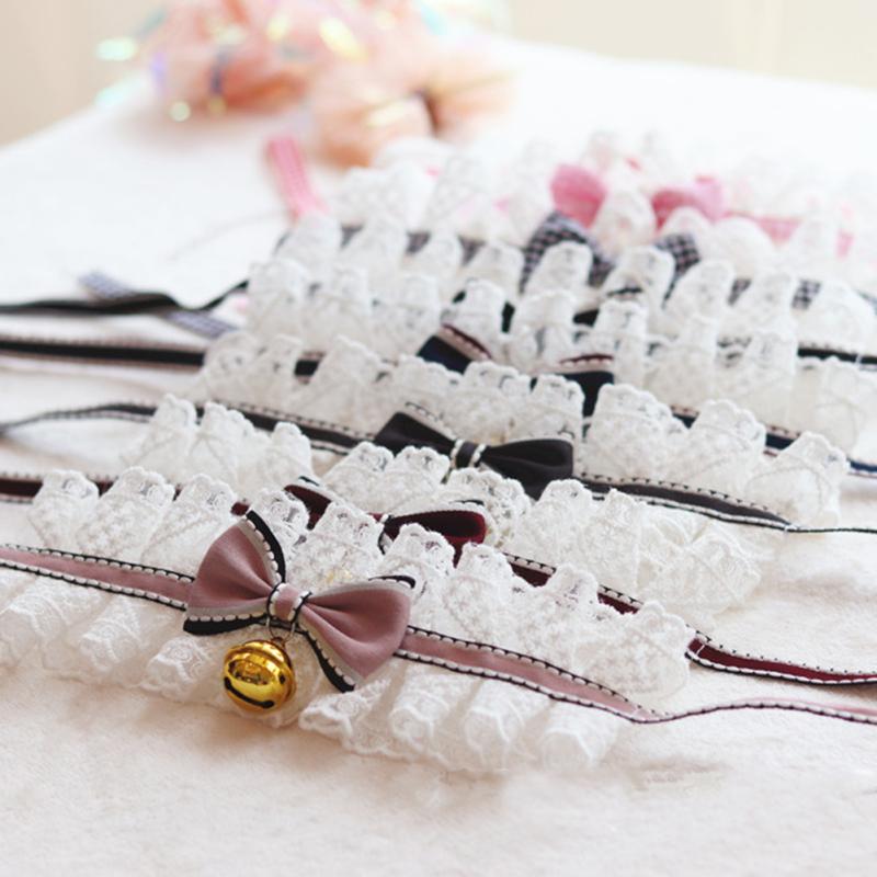 Fashionable Pets  Lace  Collar With Bell Bowknot Bib Breathable Necklace Accessories Decoration For