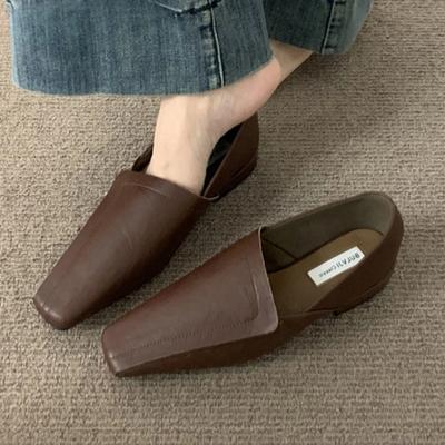 Flats Women Loafers Shoes Elegant Leather Square Toe Soft Shoes Trend New Brand Winter Walking Comfort Chaussures Femme