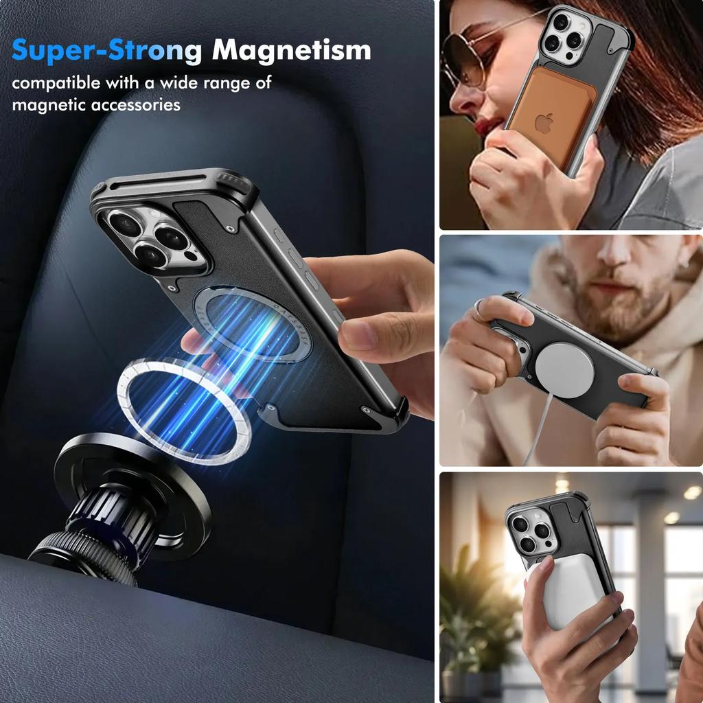 Oatsbasf Magnetic Leather Phone Case for iPhone 16 15 Pro Max with 360° Rotatable Ring Stand Premium Luxury Dropproof Slim Cover