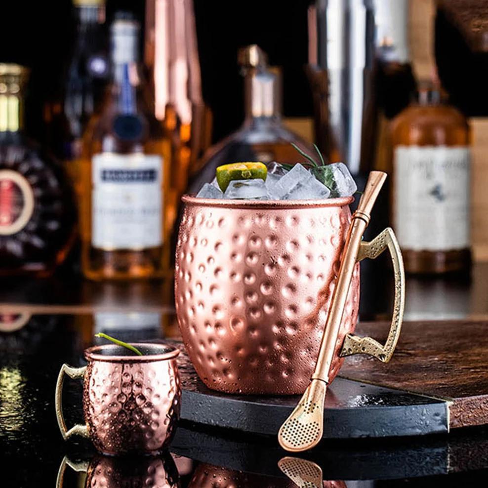 2PCS 550ML 304 Stainless Steel Cocktail Glass Moscow Mule Cup Particle Hammer Point Cup For Drink Metal Beer Mug