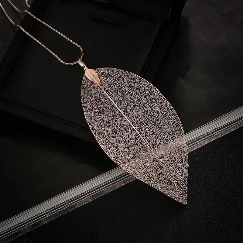 Leaves Pendant Long Style Necklace for Women Girl Silver Color Simple Punk Necklace Fashion Exquisite Jewelry Accessories Gifts
