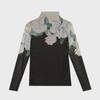 2023 High-Neck Floral Mesh Pullover: Elastic Long-Sleeve Autumn/Winter T-Shirt