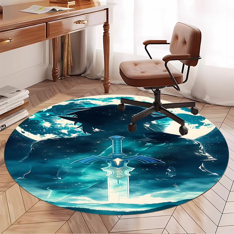 The Legend of Zelda Pattern Round Rug, Indoor/Outdoor Mat, for Picnic, Gameroom, Bedroom, Office, Living Room, Home Decor Carpet, Birthday Gift