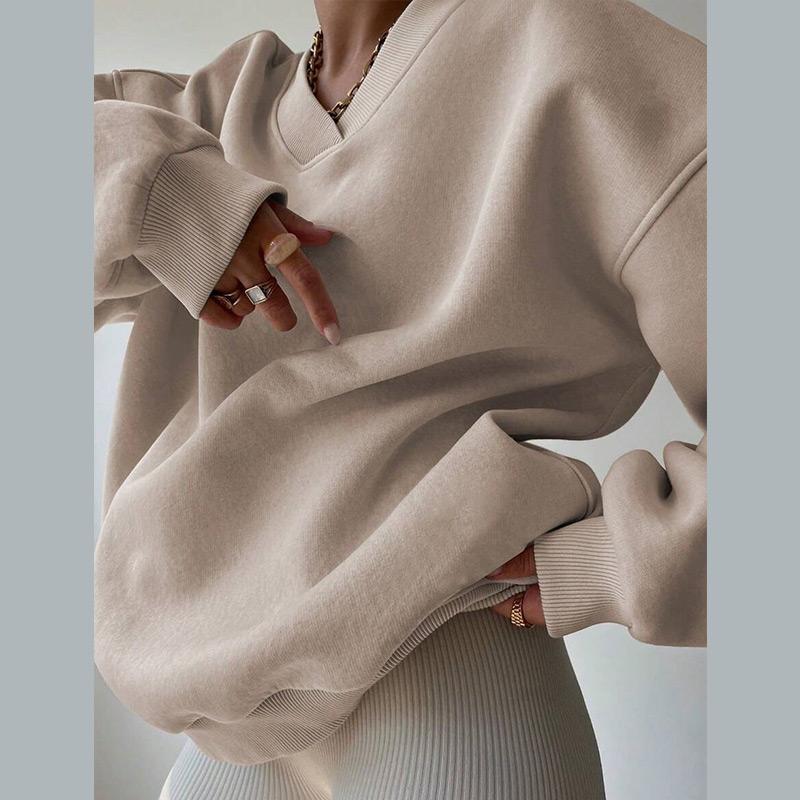 Women's O-neck Oversize Sweatshirt Fall Winter Fashion Loose Solid Color Hoodie Versatile Causal Long Sleeve Pullover