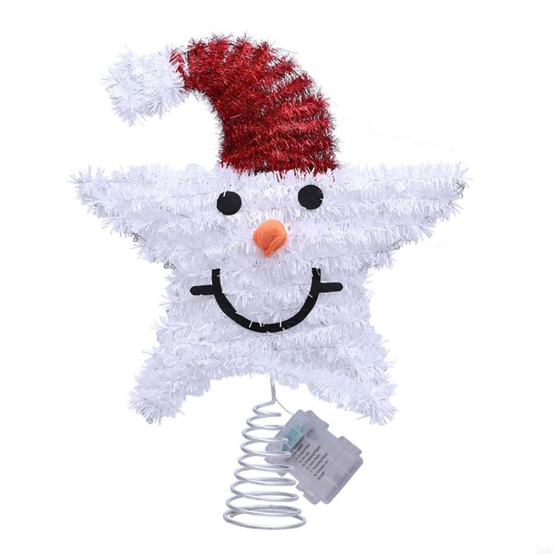 Holiday Iron Snowman Star Tree Toppers Decorative Piece Warm Light Feature