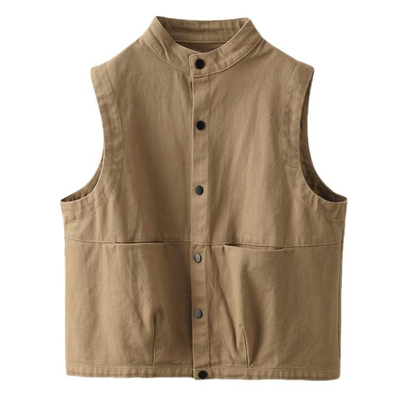 Autumn Vintage Twill Vest Loose Short Sleeveless Cardigan Top with Vest for Women Coats