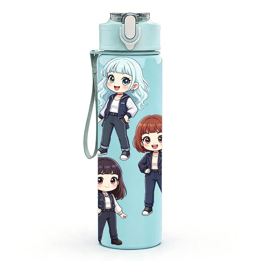 1PC Three Anime Character Group Portrait 750ml Color Plastic Sports Water Bottle Leakproof Flip Straw Lid Suitable for Sports Office Home Use
