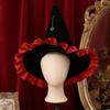 Xiaobudian Halloween Witch Hat for Women, Velvet Wizard with Ruffle Brim And Bow Party, Masquerade, Cosplay Costume Accessory