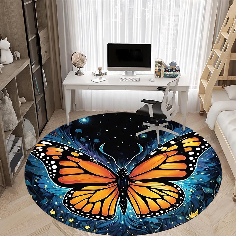 1pc Butterfly Night Office Round Area Rug, Indoor Mat Suitable ForOffice, Under Office Chairs Bedroom Living Room Home Decor, Room Deco D067