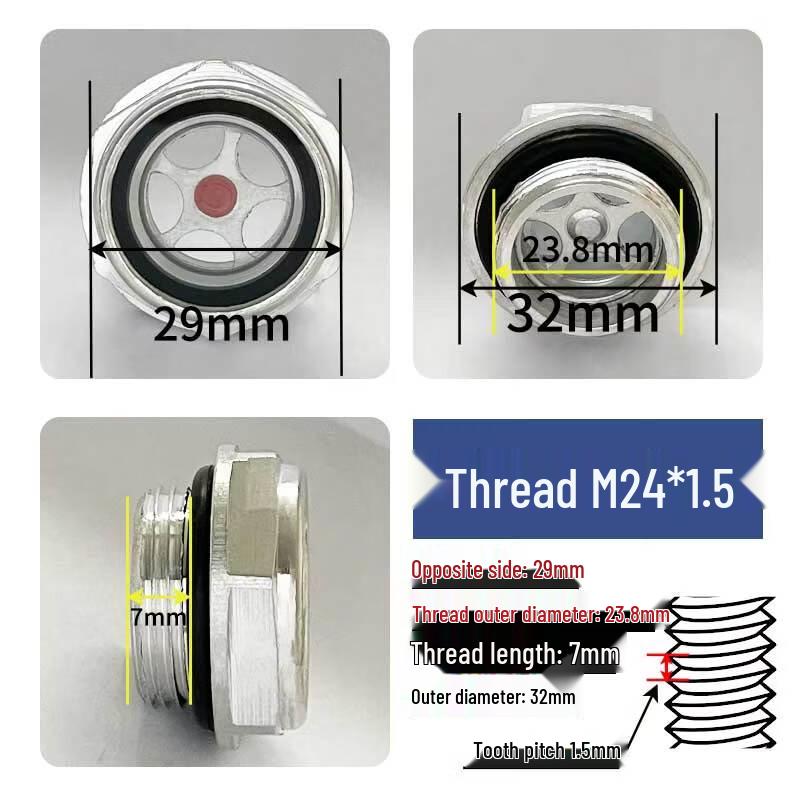 Aluminum Tempered Glass Gearbox Oil Level Sight Glass M24x1.5