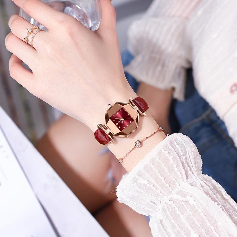 POEDAGAR Luxury Quartz Watch Elegant Fashion Red Dial Waterproof Ladies Leather Watches Women High Quality