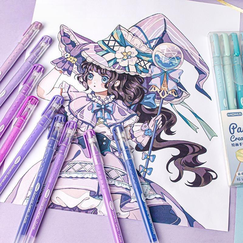 9pcs Romantic Multi Color Pens Set Gel Ink Vintage Marker Liner 0.5mm Ballpoint Stationery Gift