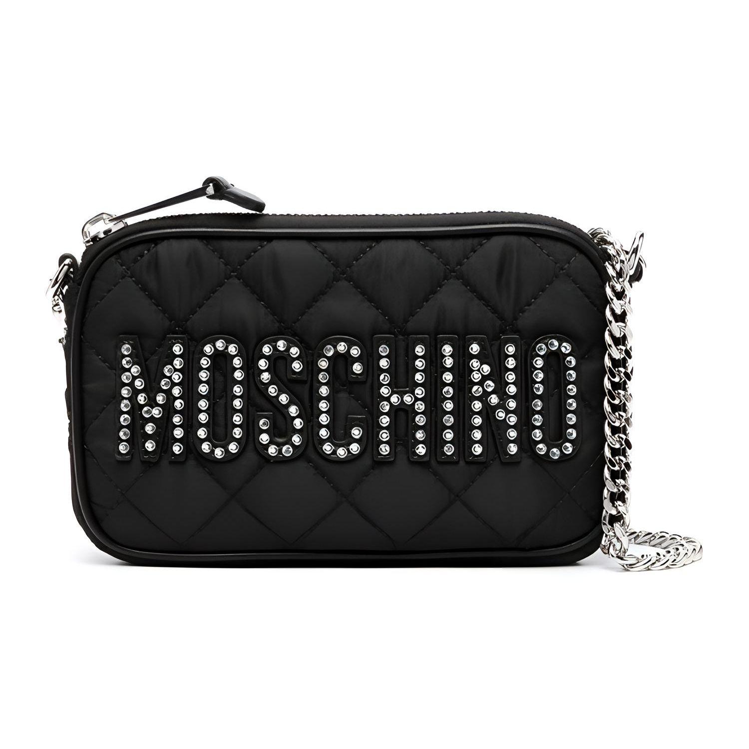 

Moschino Chain Strap Crystal Embellished Nylon Shoulder Crossbody Bag Women Bags Black Basic Set (Bag+Dust Bag)
