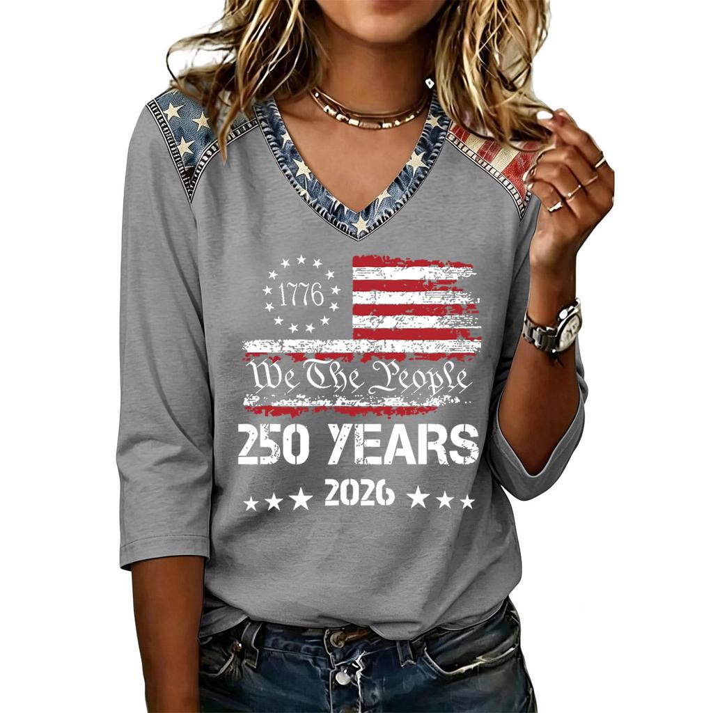 Haut Décontracté Mode Femme Imprimé Jour de l'Indépendance