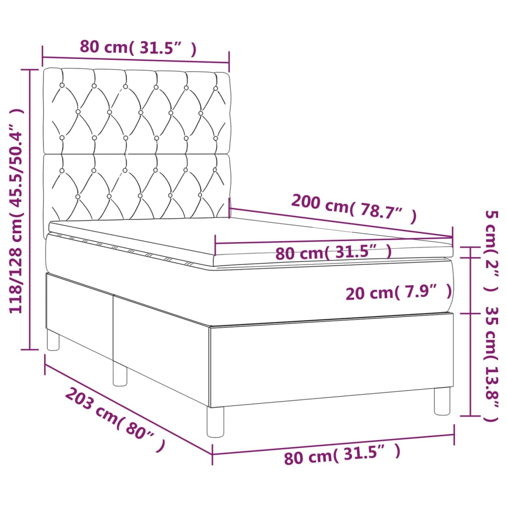 Pink Box Spring Bed with Mattress 80x200 cm Velvet
