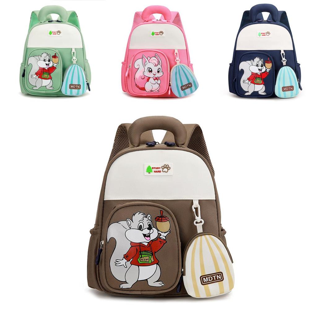 Cartoon Squirrel Pattern Kids Girl Backpack With Oxford Fabric For School Learning