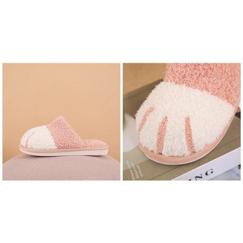 Winter Cute Cat Paw Designer House Women Fur Slippers Floor Mute Bedroom Lovers Warm Plush Shoes Indoor Fluffy Slides
