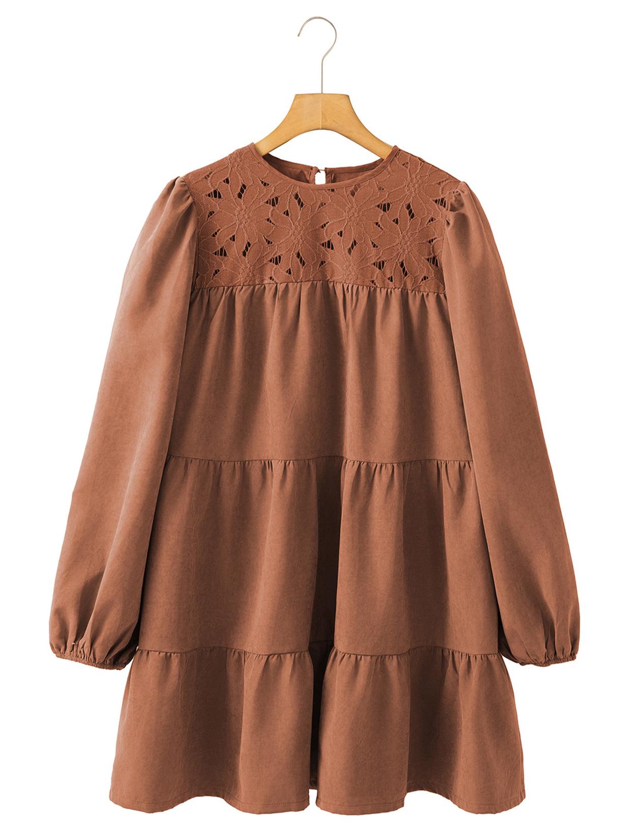 

Шийинг Многоярусная мини-юбка с оборками до колена: Европейское и американское повседневное свободное кружевное платье крючком для женщин (Коллекция осень/зима) Small коричневый