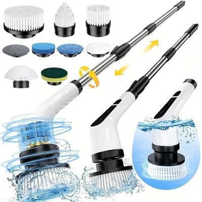 9-in-1 Electric Spin Scrubber with Wireless Brush Heads, Battery Indicator, Dual Speeds, Telescopic & Detachable Handle - USB Rechargeable
