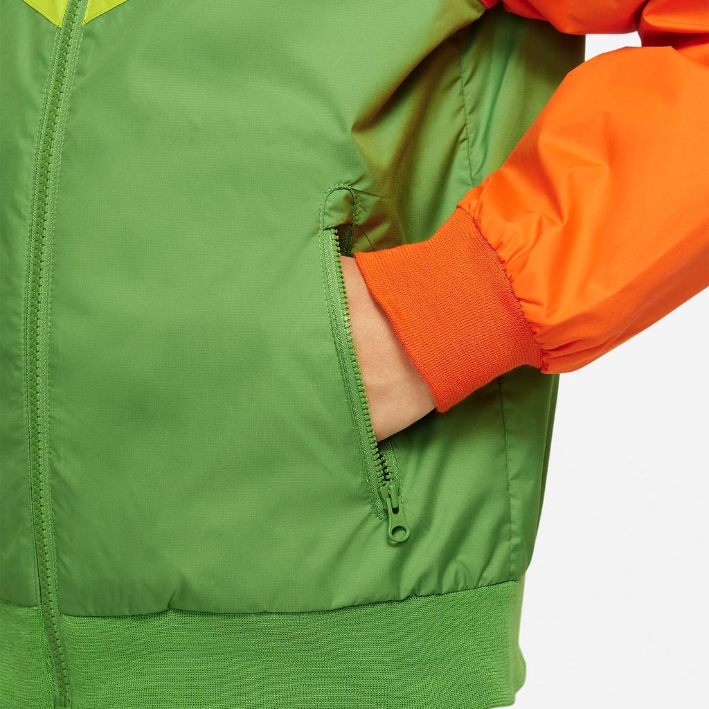 Nike Color Block Logo Zip Up Hooded Long Sleeve Jacket Kids Jackets Green 850443-377