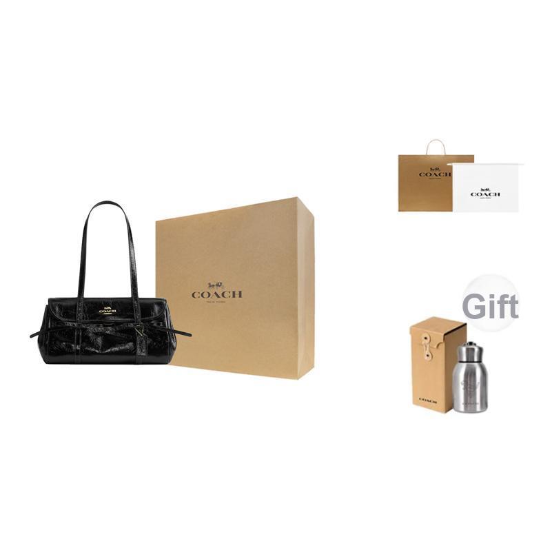 Coach Bridget 34 Schleifenakzent Unifarben Klassisches Goldenes Logo Glattes Kieselsteinleder Umhängetasche Damen Umhängetasche Schwarz CDY94-IMBLK
