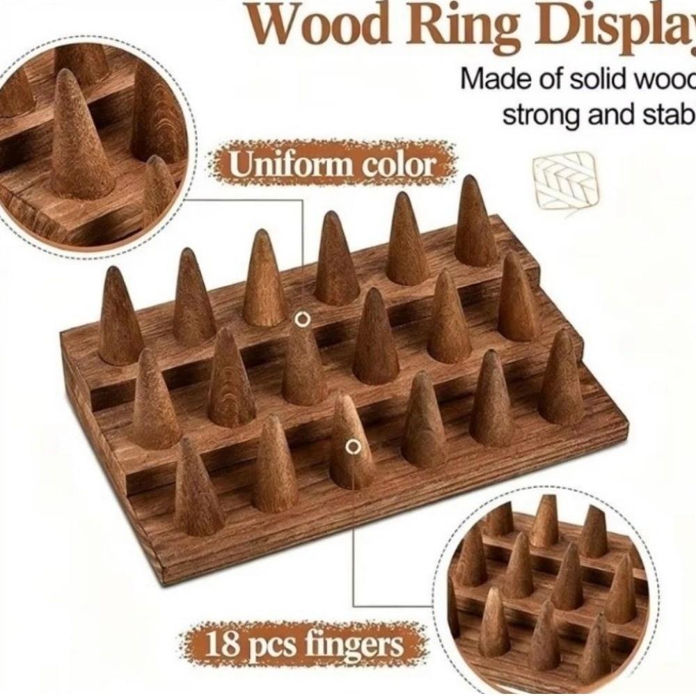2/3 Tiers Wooden Finger Ring Display Stand 12 /18 Fingers Wooden Display Ring Cone  Dressing Table