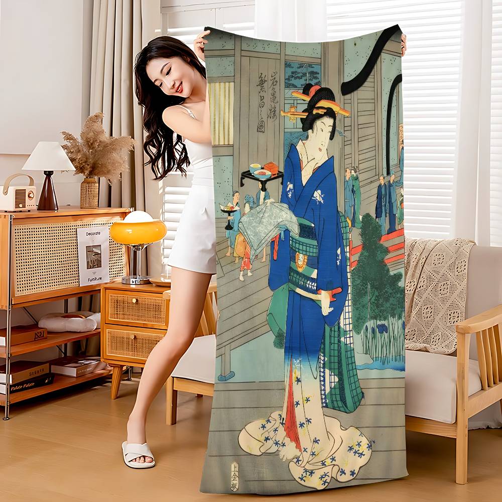 Vintage Japonia Sztuka Ukiyo-e Koc z Mikrofibry Szybkoschnące Ręczniki Plażowe Nadwymiarowy Druk Super Chłonny Koc Ręcznikowy Basenowy