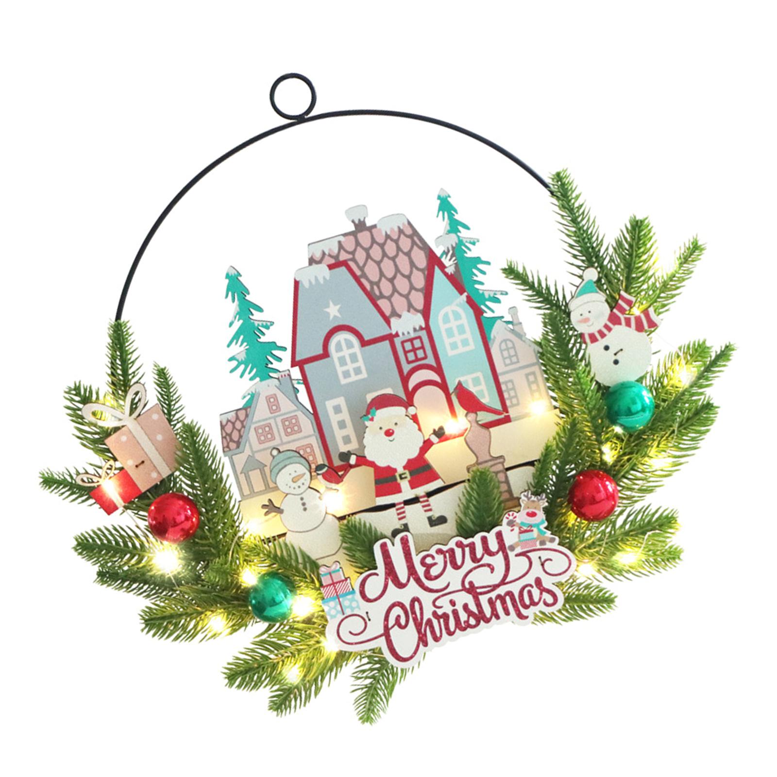 

Christmas Santa Gnomes Wood Sign LED Light Up Wreath Wall Window Front Door Hanging Decoration for Festival Home Decors 3