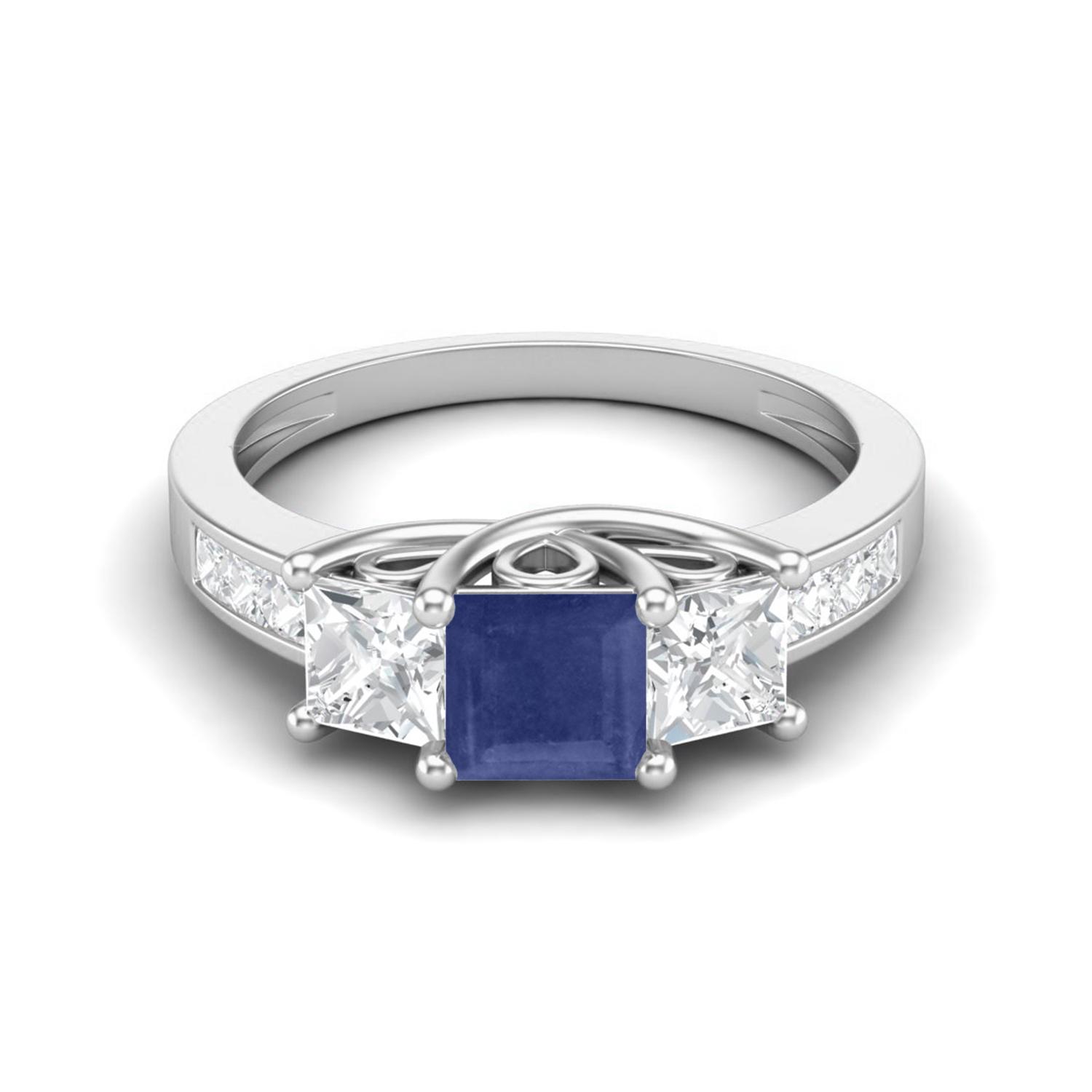 2.75 Cts Square Three Stone Blue Sapphire 925 Sterling Silver Women Engagement Ring