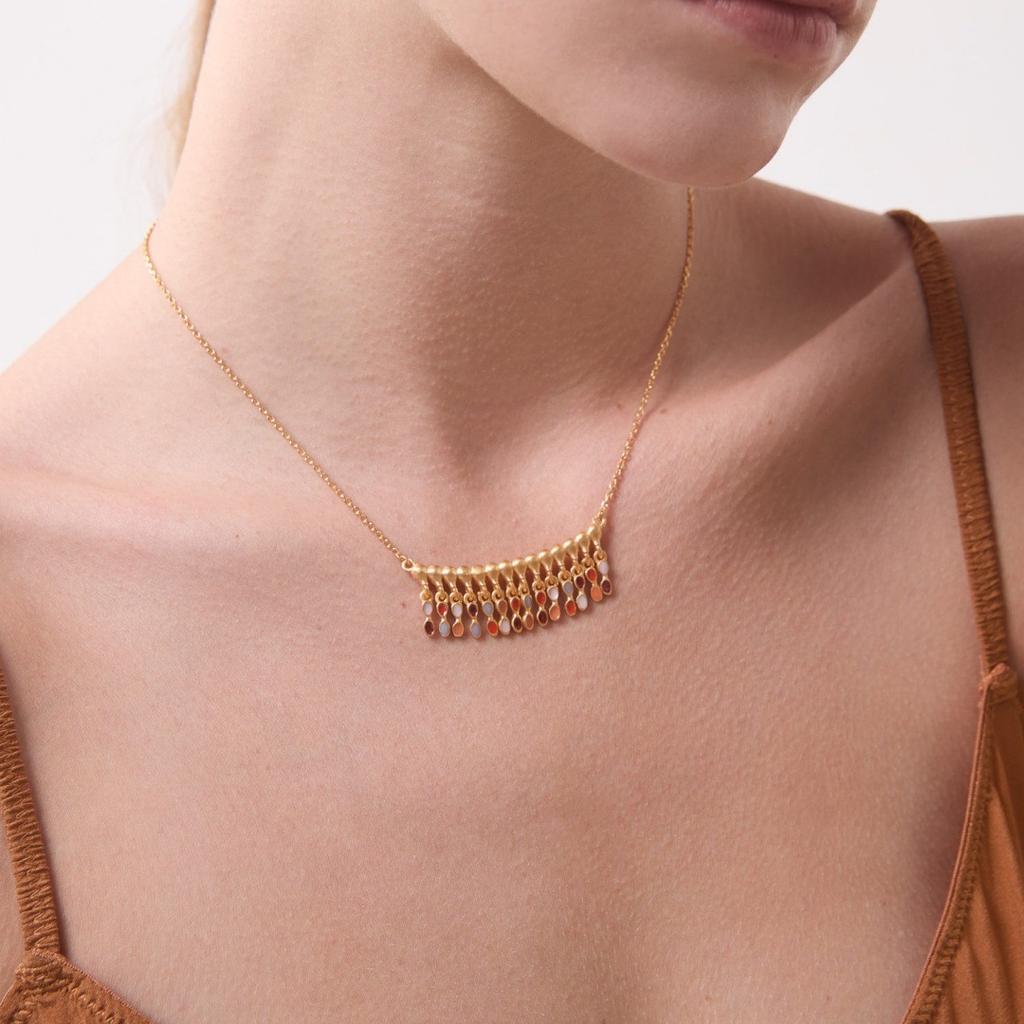 Fashion Bohemian Color Drip Glaze Tassel Premium Metal Copper Plated 18K Real Gold Clavicle Chain Tide Personality Necklace