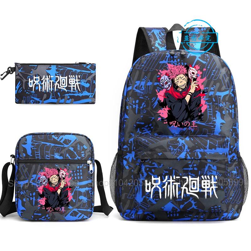 3pz Zaino Jujutsu Kaisen Ragazzi Ragazze Anime Mochila Zaino Scolastico Studente con Borsa a Tracolla Astuccio Viaggio Quotidiano Rucksack