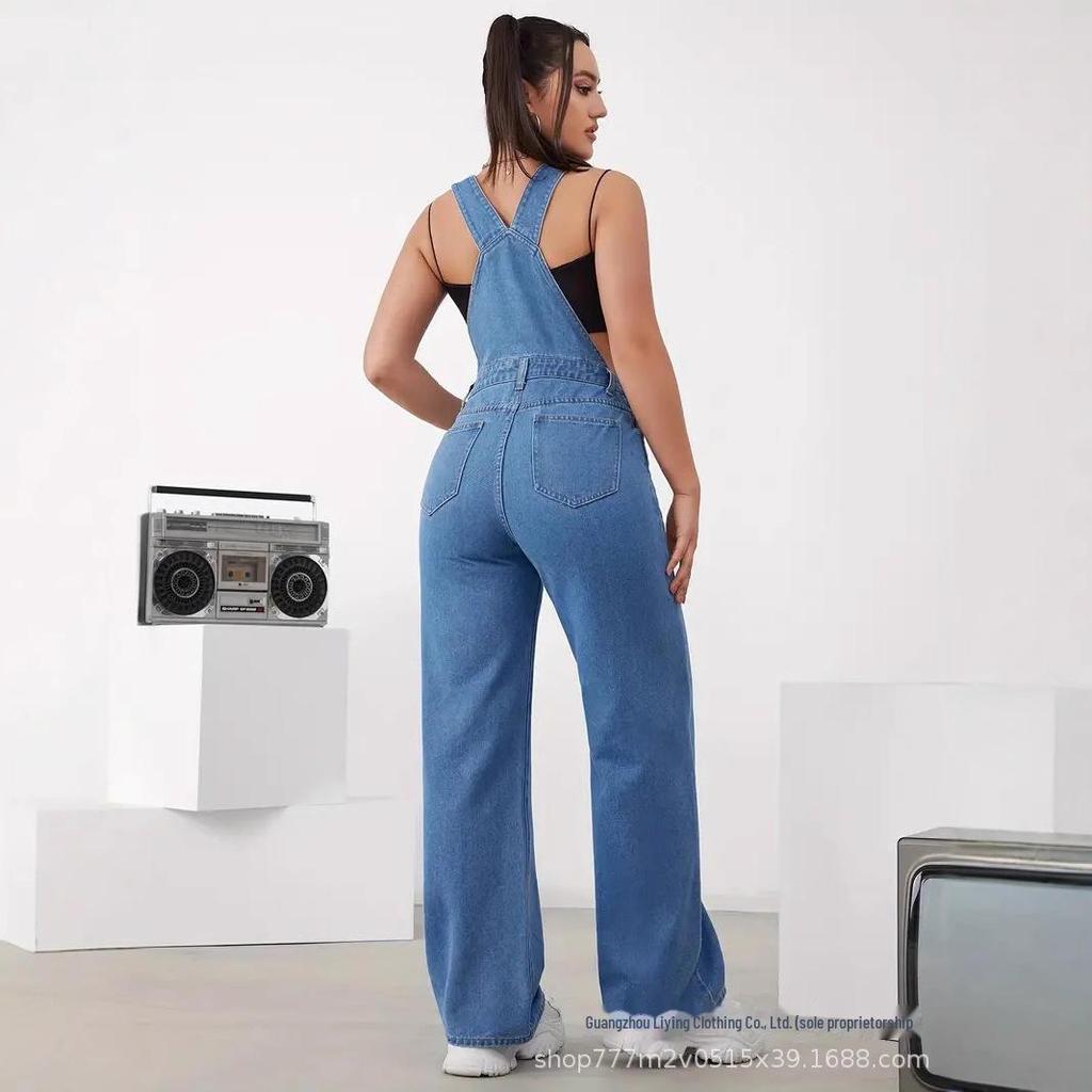 Trending Women's Washed Denim Overalls: New European & American Fashion Jeans