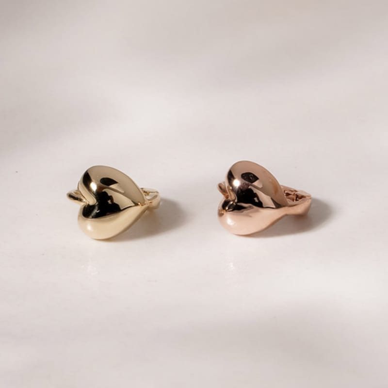 JEWNEL 14K rosegold Bold Heart Ring One-Touch Earrings