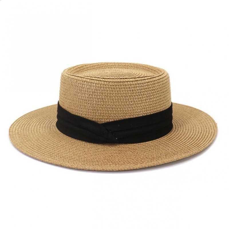 Top Hat Female Travel Outdoor Photo Flat Top Sun Hat Fashionable Streamer Simple Beach Hat