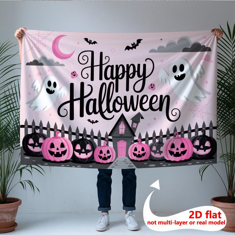 Party Backdrop Halloween Pink Flat Banners Spooky Ghosts Pumpkins Ghost Pumpkin Photo Booth Decor Front Door Decor