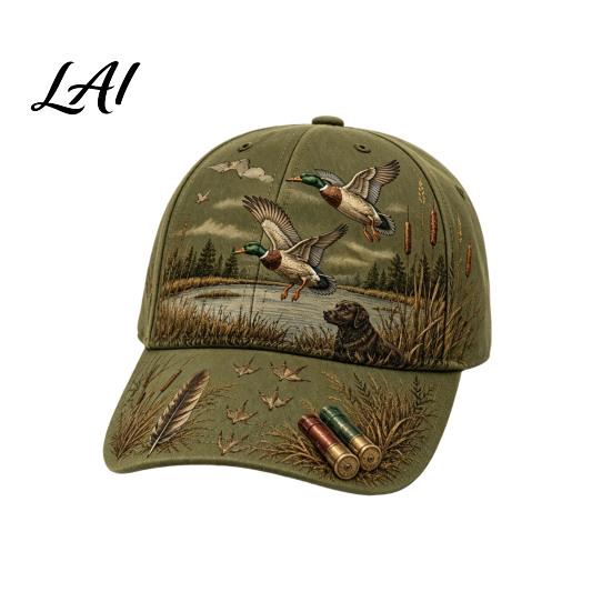 CedricWard Amerikaanse Outdoor Stijl Hoofddeksel Vintage Jacht Baseballpet Eend Hond Patroon Hoed Ademend Vocht Unisex Dagelijkse Reis Hoed Vochtafvoerend Verstelbare Pet